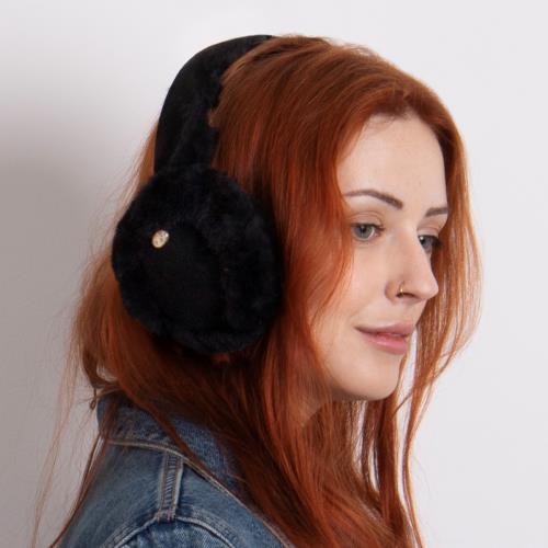 Ladies Harper Sheepskin Earmuff Black Extra Image 1